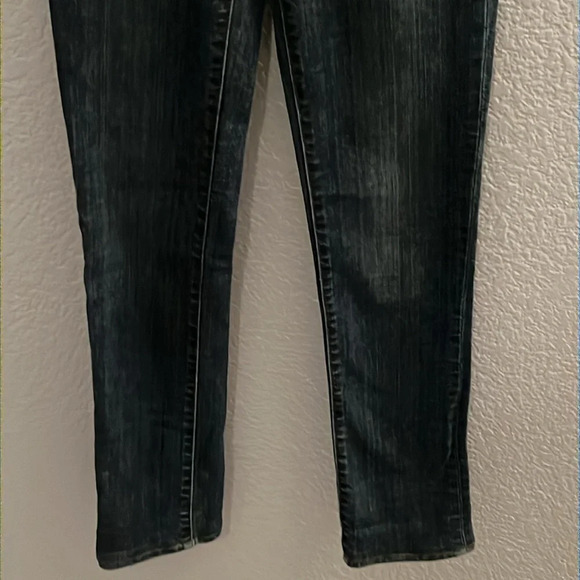 TORY BURCH Dark Wash Gold Logo Hardware Low Rise Super Skinny Jeans SIZE 25 - Picture 3 of 7